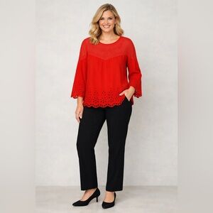 Jessica Simpson Red “Kalpso” Blouse Women’s Size Small Scalloped Embroidered
